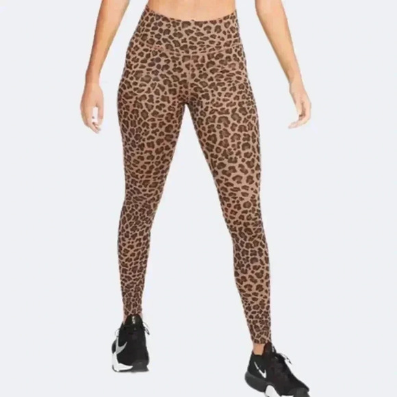 Nike Dri-Fit One Mid-Rise Printed Women Training Tight Brown